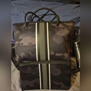 Haute Shore black/gray camo neoprene crossbody bag matching pouch *make offer*
